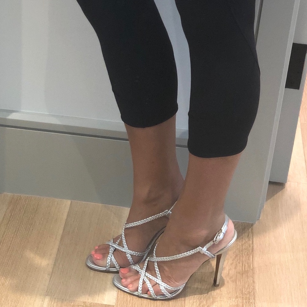 BCBG Silver Braided Heels